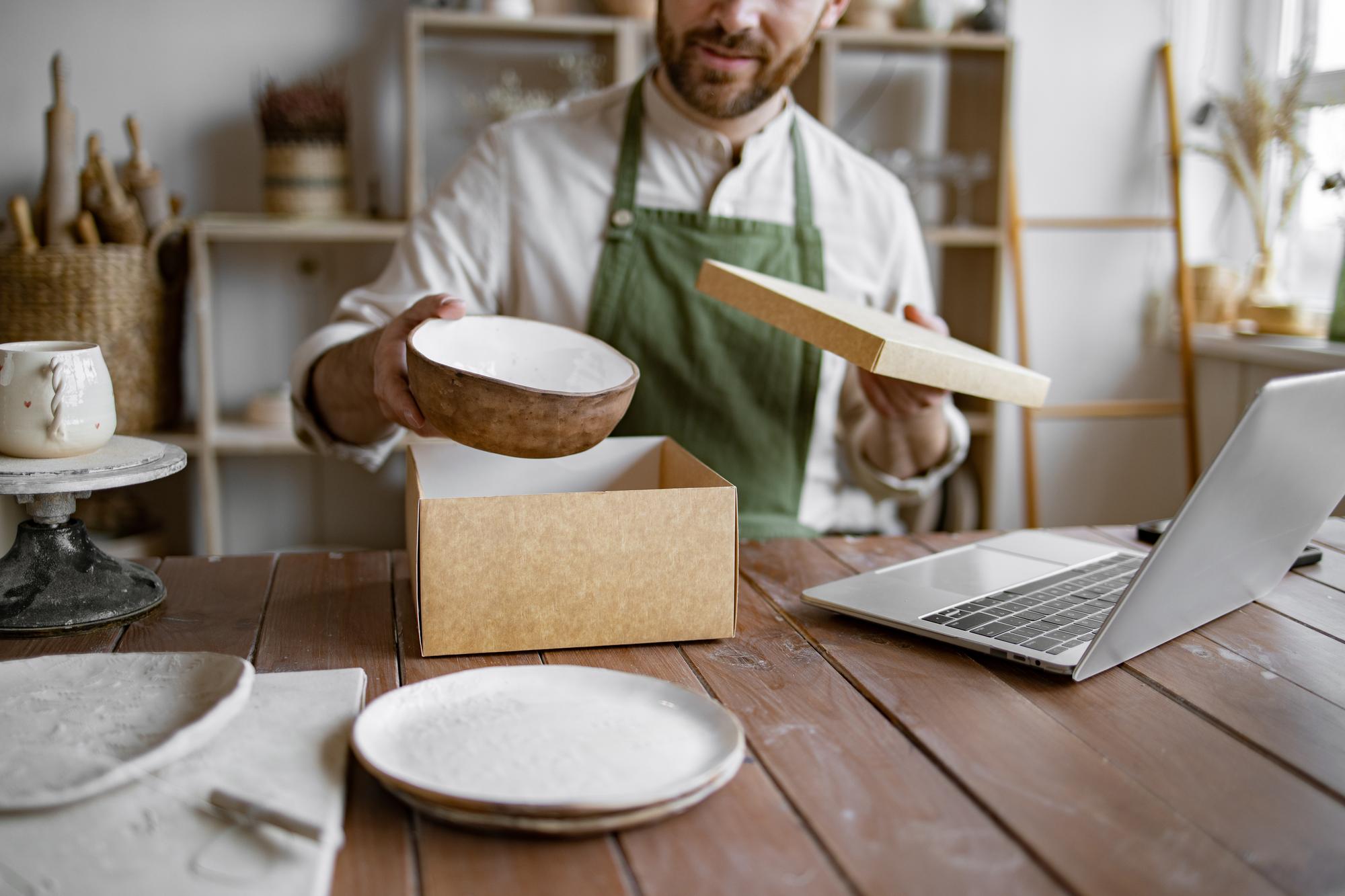 Studio workspace with prepared meal boxes